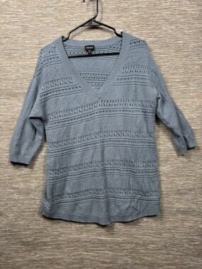 Torrid Pointelle Crochet Sweater Tunic Top Womens Sz 00 (10) Blue Short Sleeve